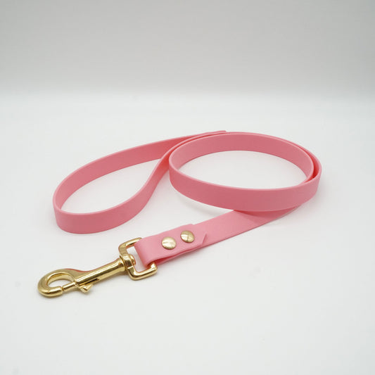 Rosa Biothane Trainingshundeleine mit Messingbeschlägen. Ideal für das Traning mit deinem Hund geeignet. Robust, leicht zu reinigen und witterungsbeständig. Jetzt Hundelein online kaufen.