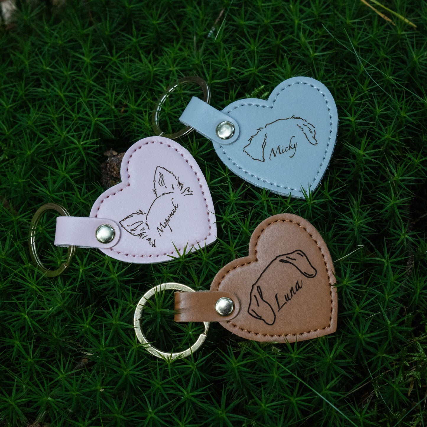 3 Herzchen Schlüsselanhänger mit Hunde Gravur